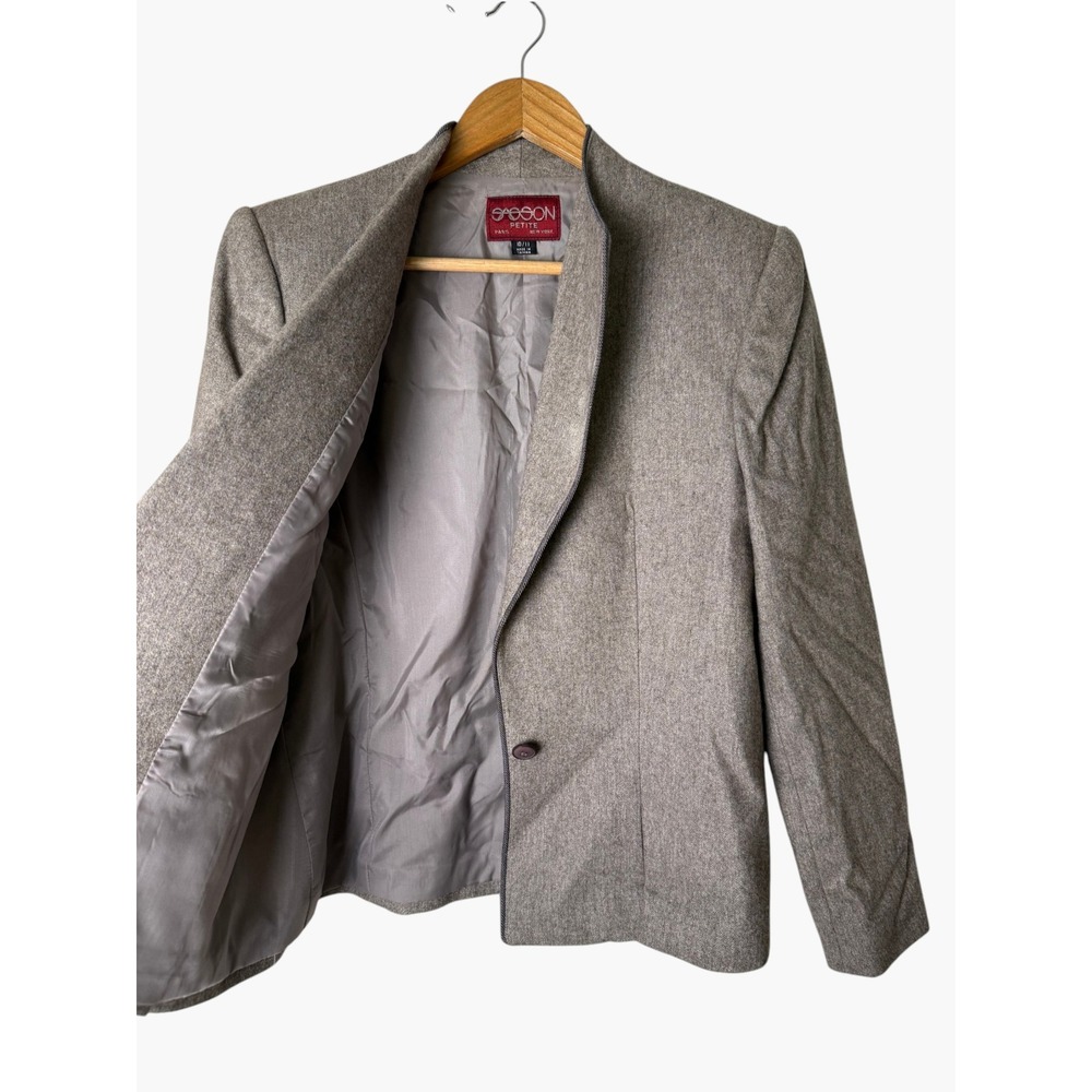 Vintage Sasson Wool Blend Blazer Jacket Taupe Corded Trim Sz Small‎ - Picture 11 of 12